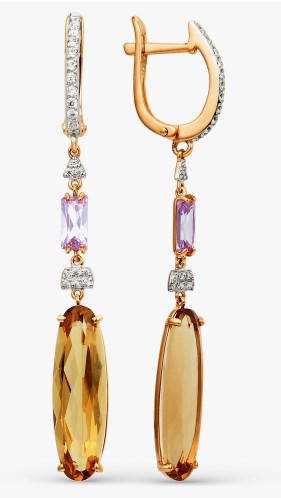 Серьги из золота с камнем Фианит, Кварц фото, цены