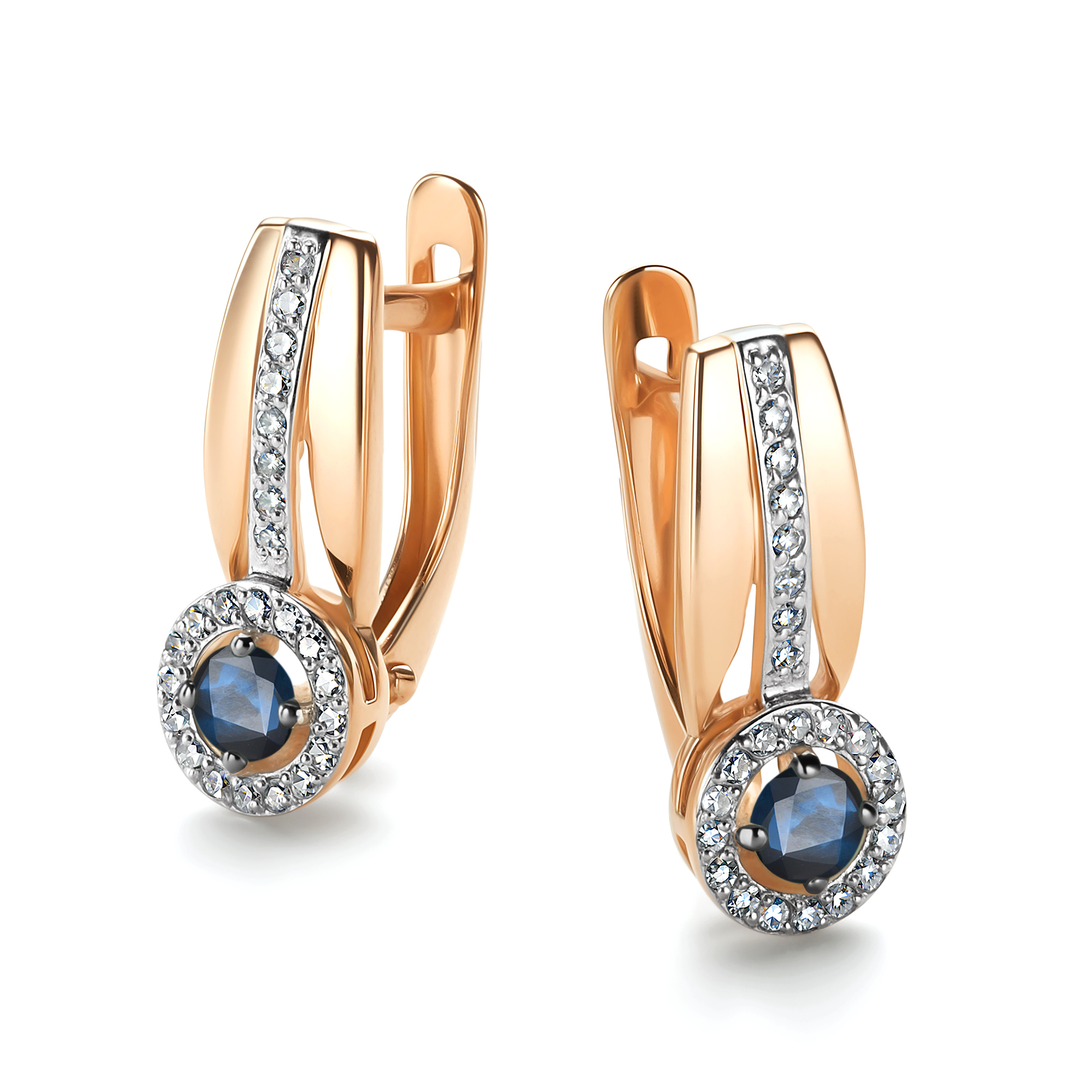 Серьги из золота с камнем Бриллиант, Сапфир фото, цены