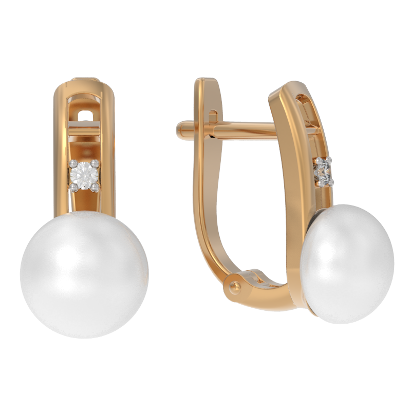 Серьги из золота с камнем Жемчуг, Фианит фото, цены