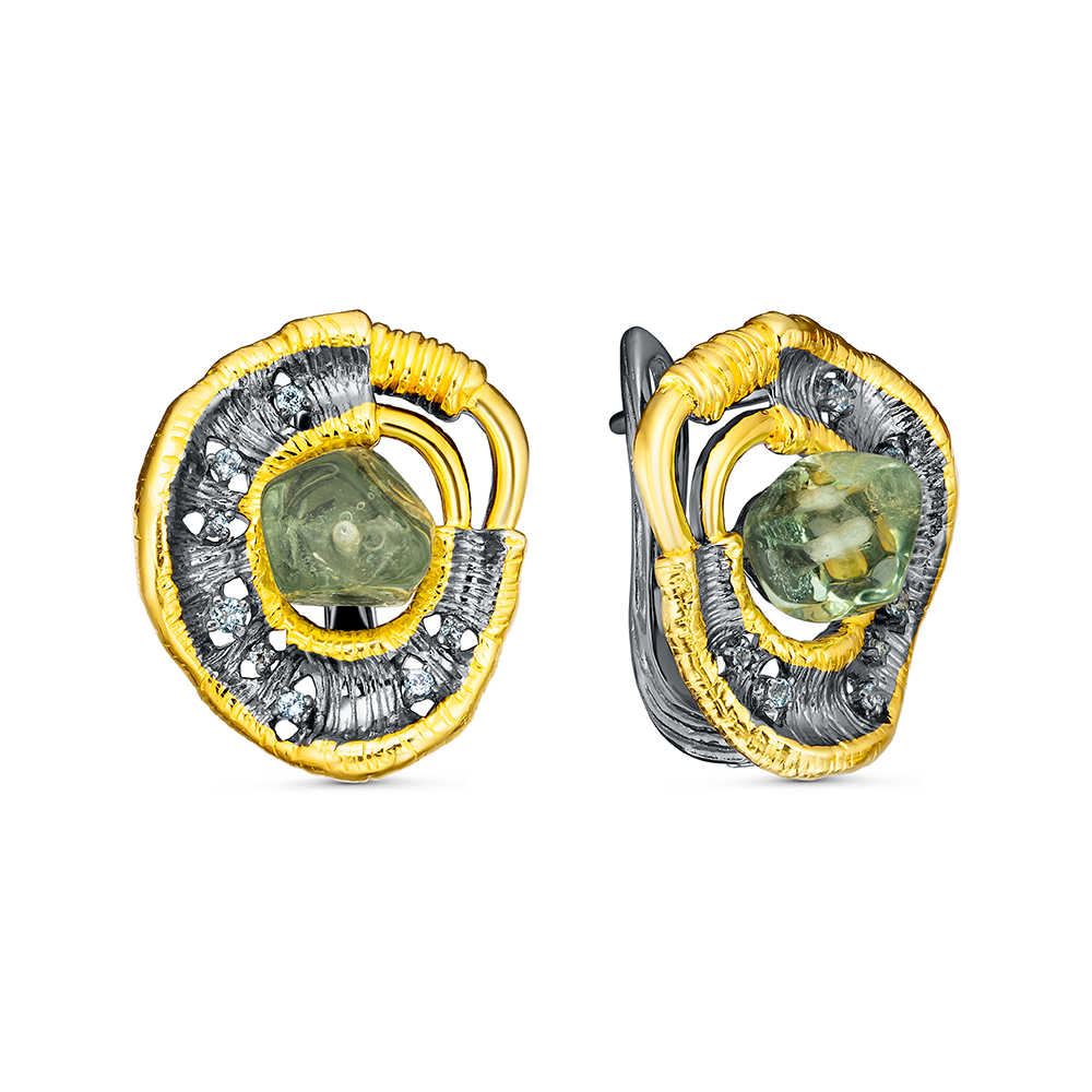 Серьги из серебра с камнем Топаз, Флюорит фото, цены