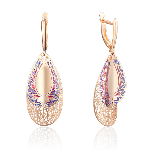 Серьги из золота с камнем вставками эмали фото, цены