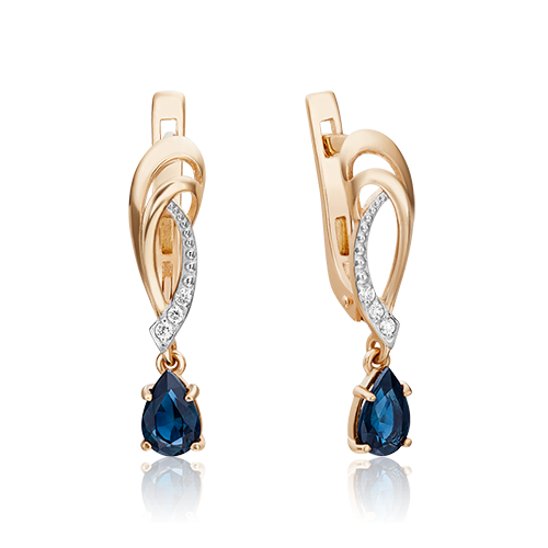 Серьги из золота с камнем Бриллиант, Сапфир фото, цены