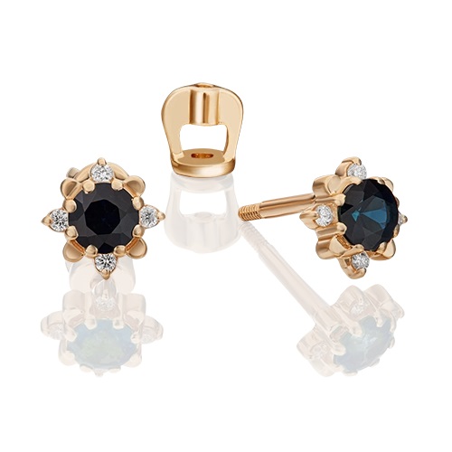 Пуссеты из золота с камнем Бриллиант, Сапфир фото, цены