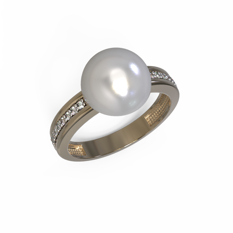 Кольцо из золота с камнем Жемчуг, Фианит фото, цены