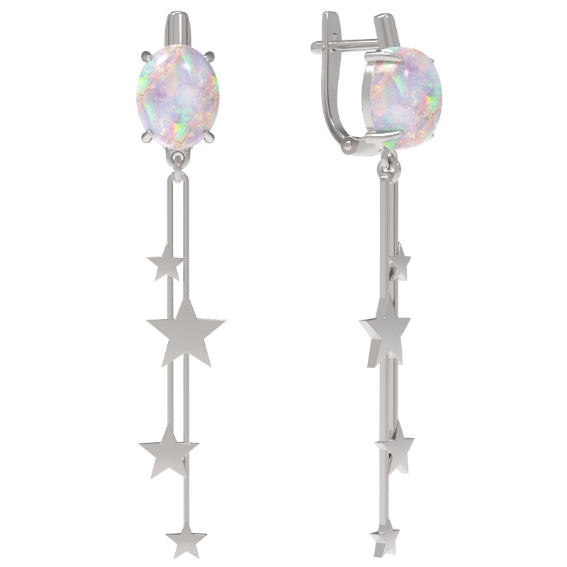 Серьги из серебра с камнем Опал иск. фото, цены