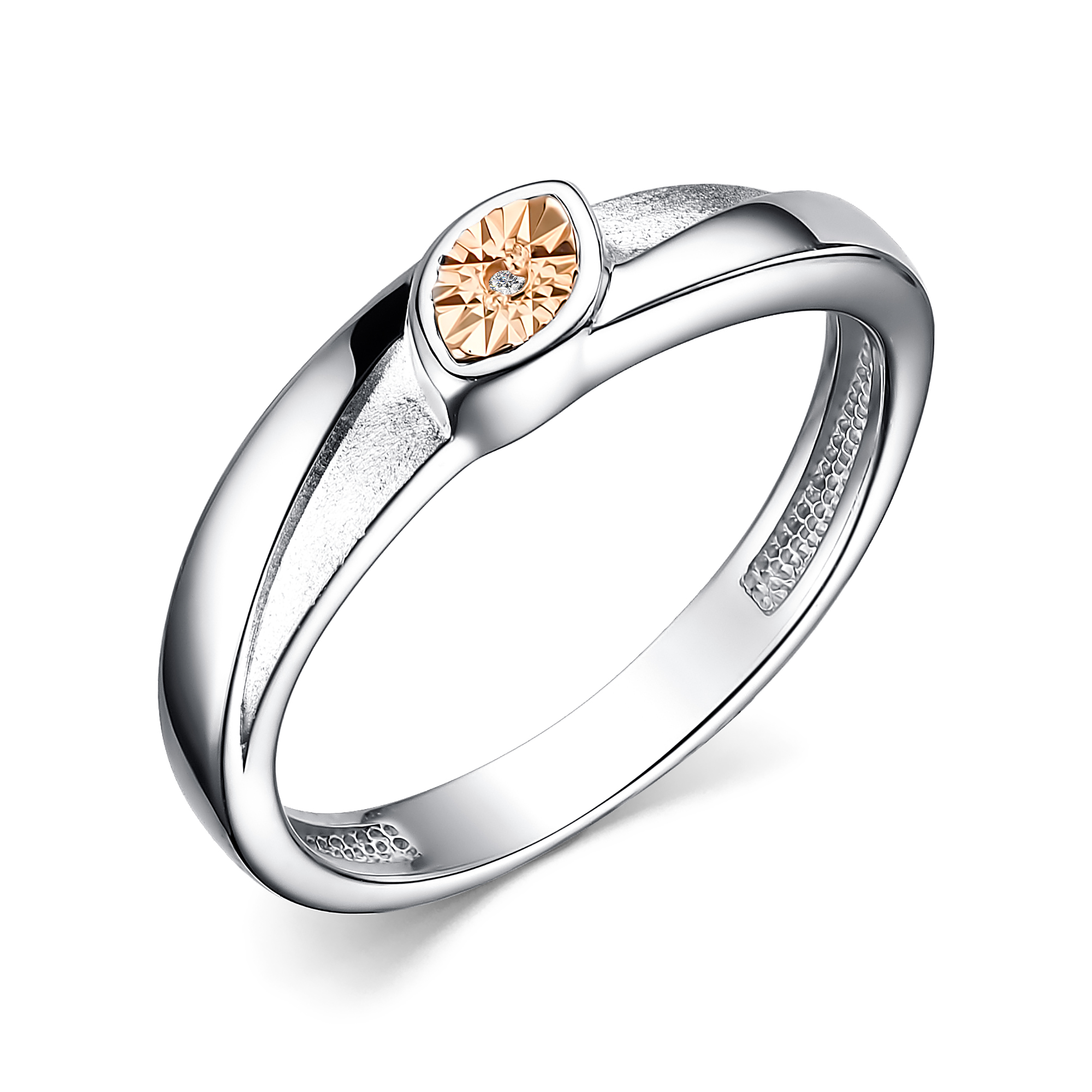 Кольцо из серебра с камнем Бриллиант, вставками золота фото, цены