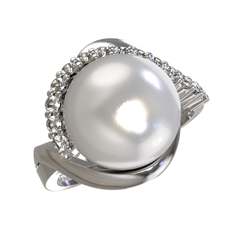 Кольцо из серебра с камнем Жемчуг, Фианит фото, цены