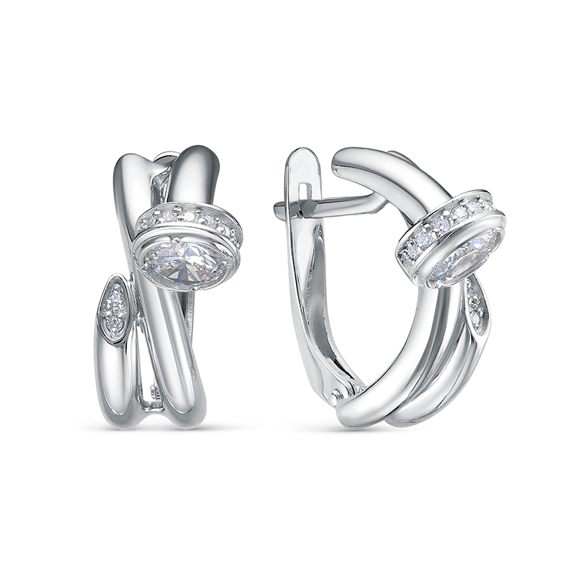 Серьги из серебра с камнем Фианит фото, цены