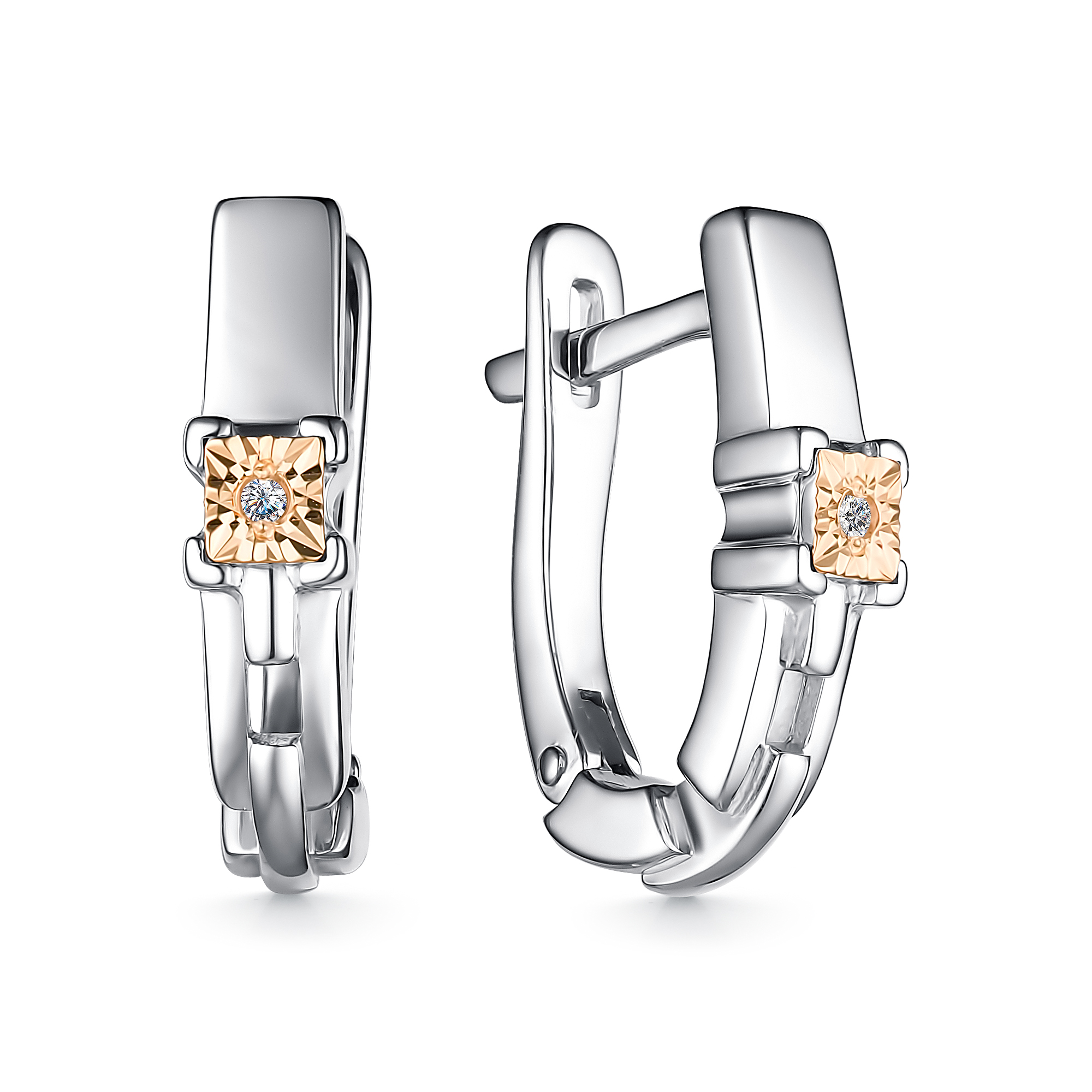 Серьги из серебра с камнем Бриллиант, вставками золота фото, цены