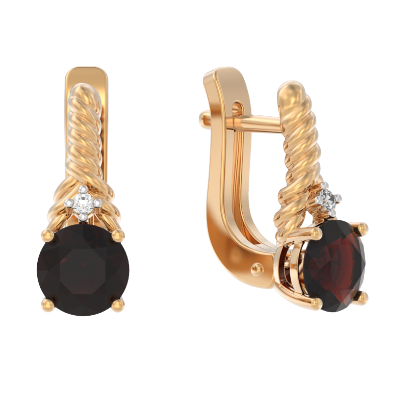 Серьги из золота с камнем Гранат, Фианит фото, цены