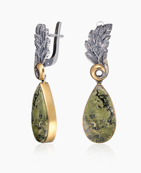 Серьги из серебра с камнем Яшма фото, цены