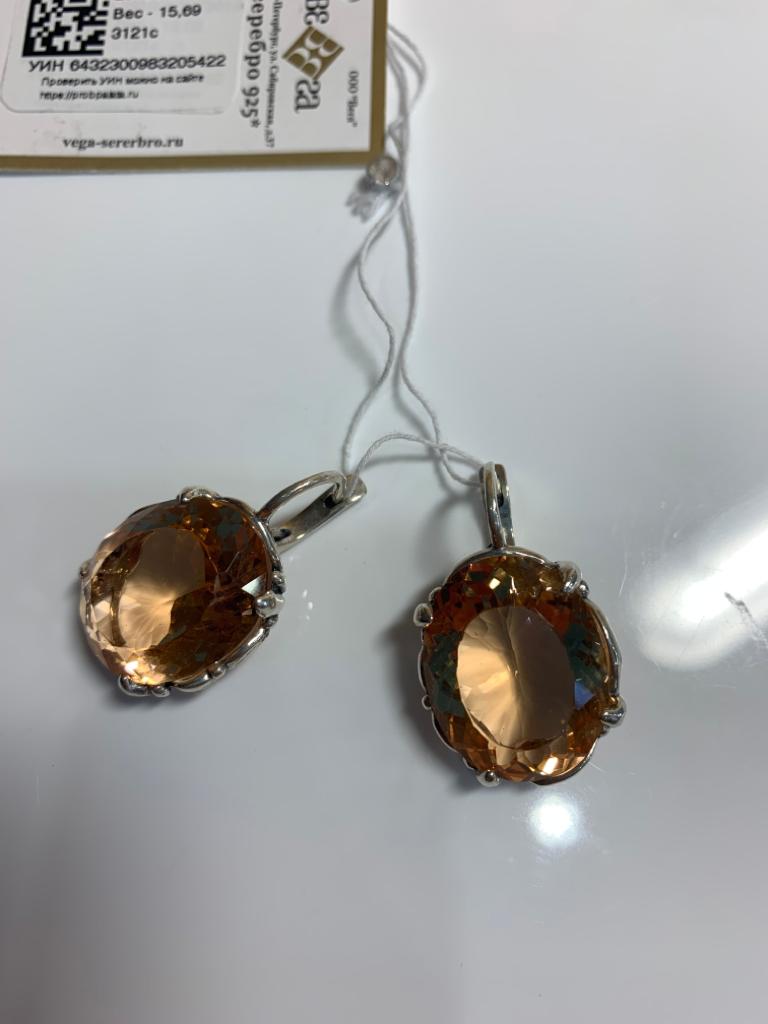 Серьги из серебра с камнем Морганит синт. фото, цены