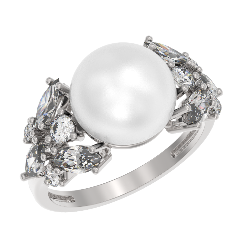Кольцо из серебра с камнем Жемчуг, Фианит фото, цены