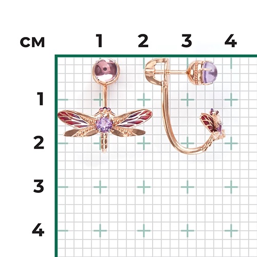 Пуссеты из золота с камнем аметист, вставками эмали фото, цены