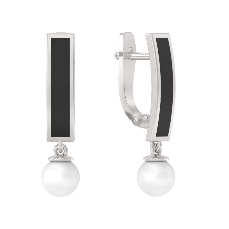 Серьги из серебра с камнем вставками эмали, Жемчуг иск. фото, цены