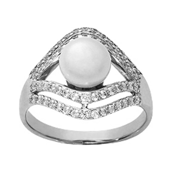 Кольцо из серебра с камнем Жемчуг, Фианит фото, цены