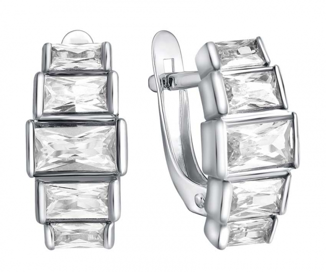 Серьги из серебра с камнем Фианит фото, цены