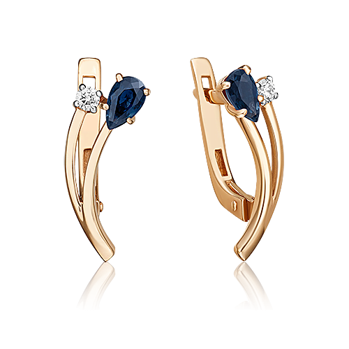 Серьги из золота с камнем Бриллиант, Сапфир фото, цены