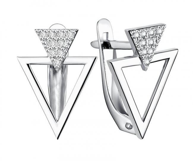 Серьги из серебра с камнем Фианит фото, цены