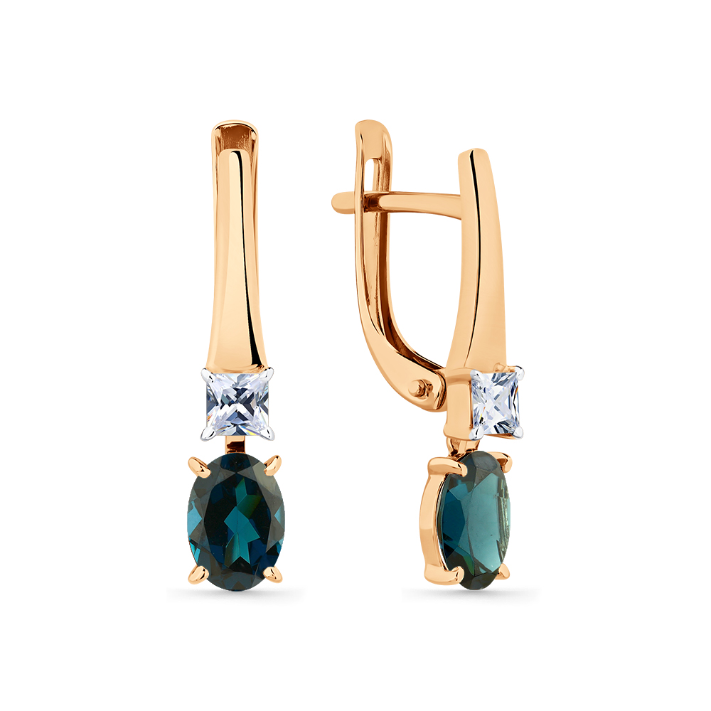 Серьги из золота с камнем Лондон топаз, Фианит фото, цены