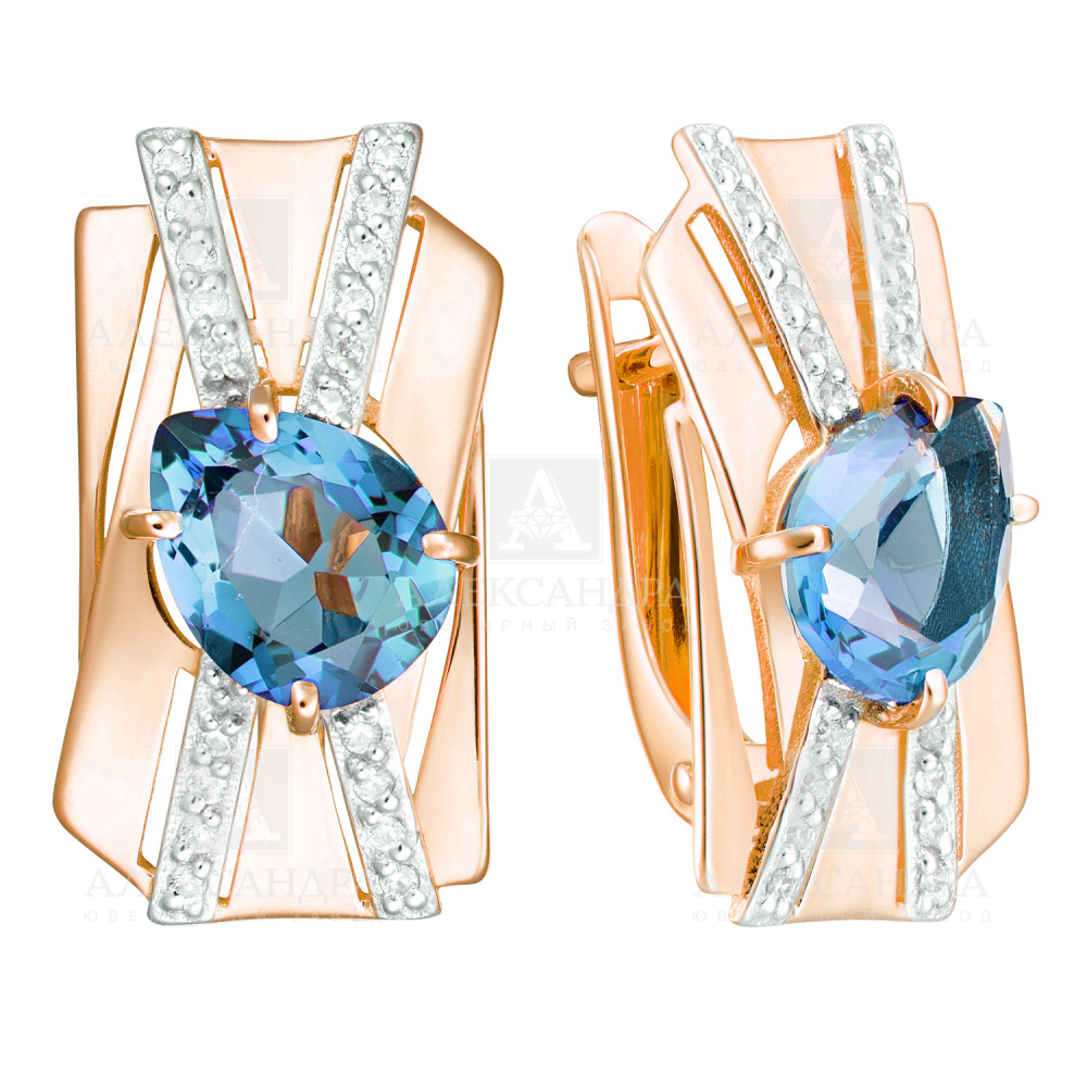Серьги из золота с камнем Лондон топаз, Фианит фото, цены