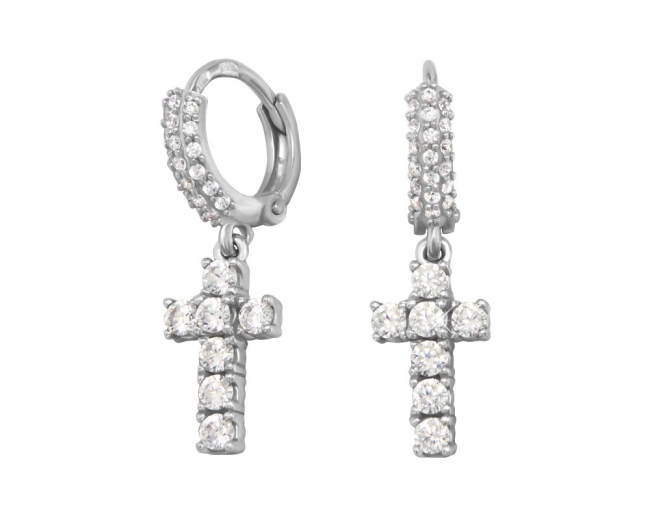 Серьги из серебра с камнем Фианит фото, цены