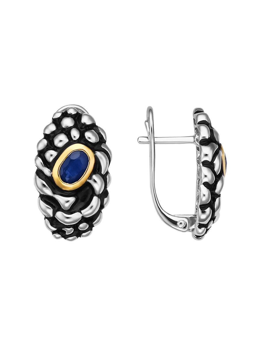 Серьги из серебра с камнем Сапфир фото, цены