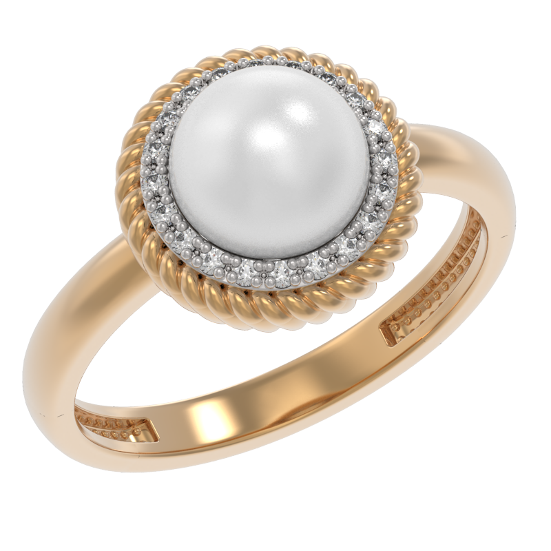 Кольцо из золота с камнем Жемчуг, Фианит фото, цены