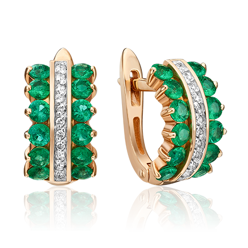 Серьги из золота с камнем Бриллиант, Изумруд фото, цены