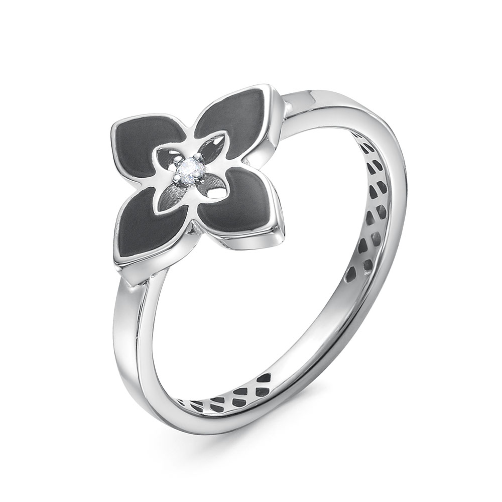 Кольцо из серебра с камнем Фианит, вставками эмали фото, цены