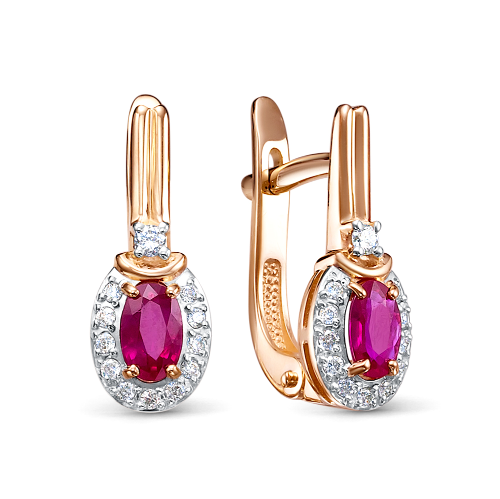 Серьги из золота с камнем Бриллиант, Рубин фото, цены