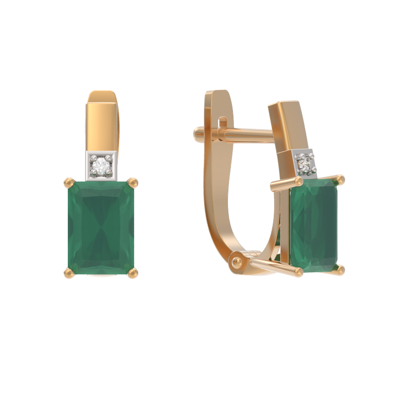 Серьги из золота с камнем Фианит, Агат зел. фото, цены