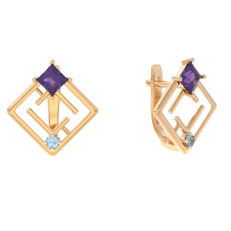 Серьги из золота с камнем Топаз, аметист фото, цены