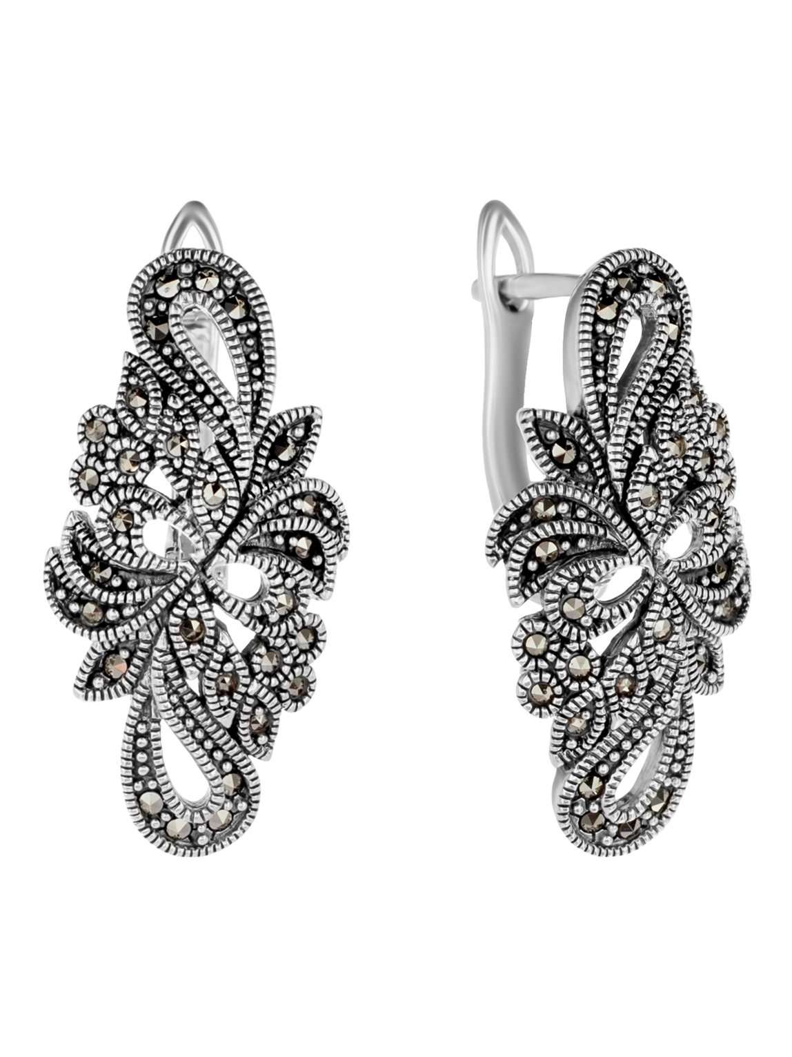 Серьги из серебра с камнем Марказит фото, цены