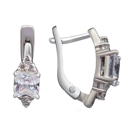 Серьги из серебра с камнем Фианит фото, цены