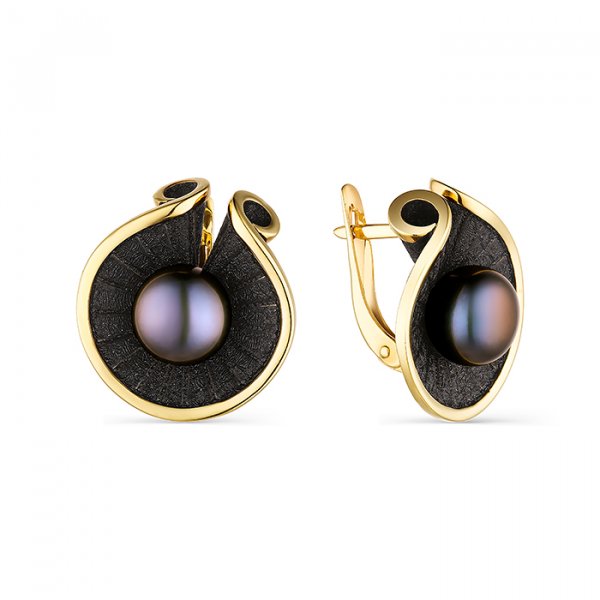 Серьги из серебра с камнем Жемчуг, вставками эмали фото, цены