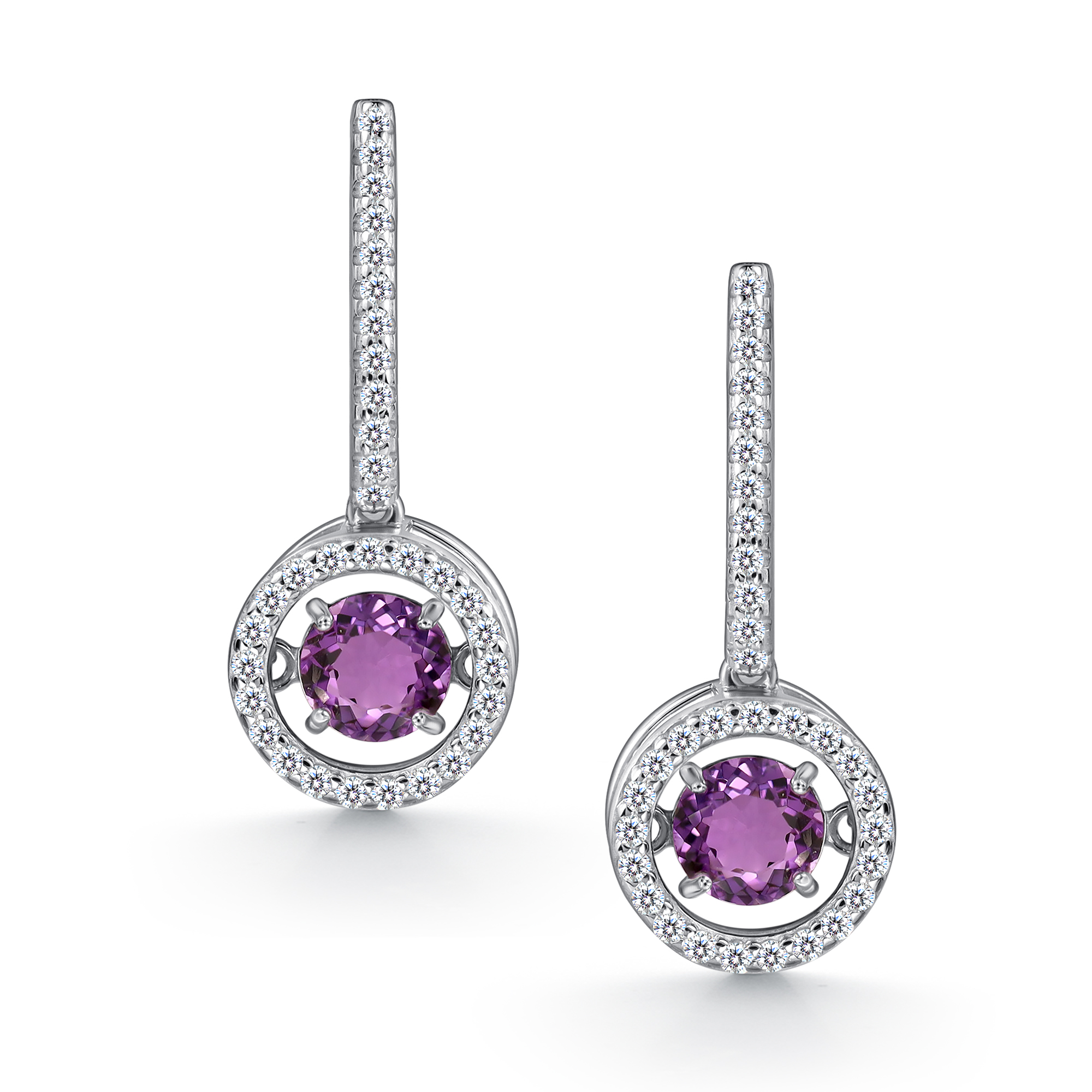 Серьги из серебра с камнем аметист, Фианит фото, цены
