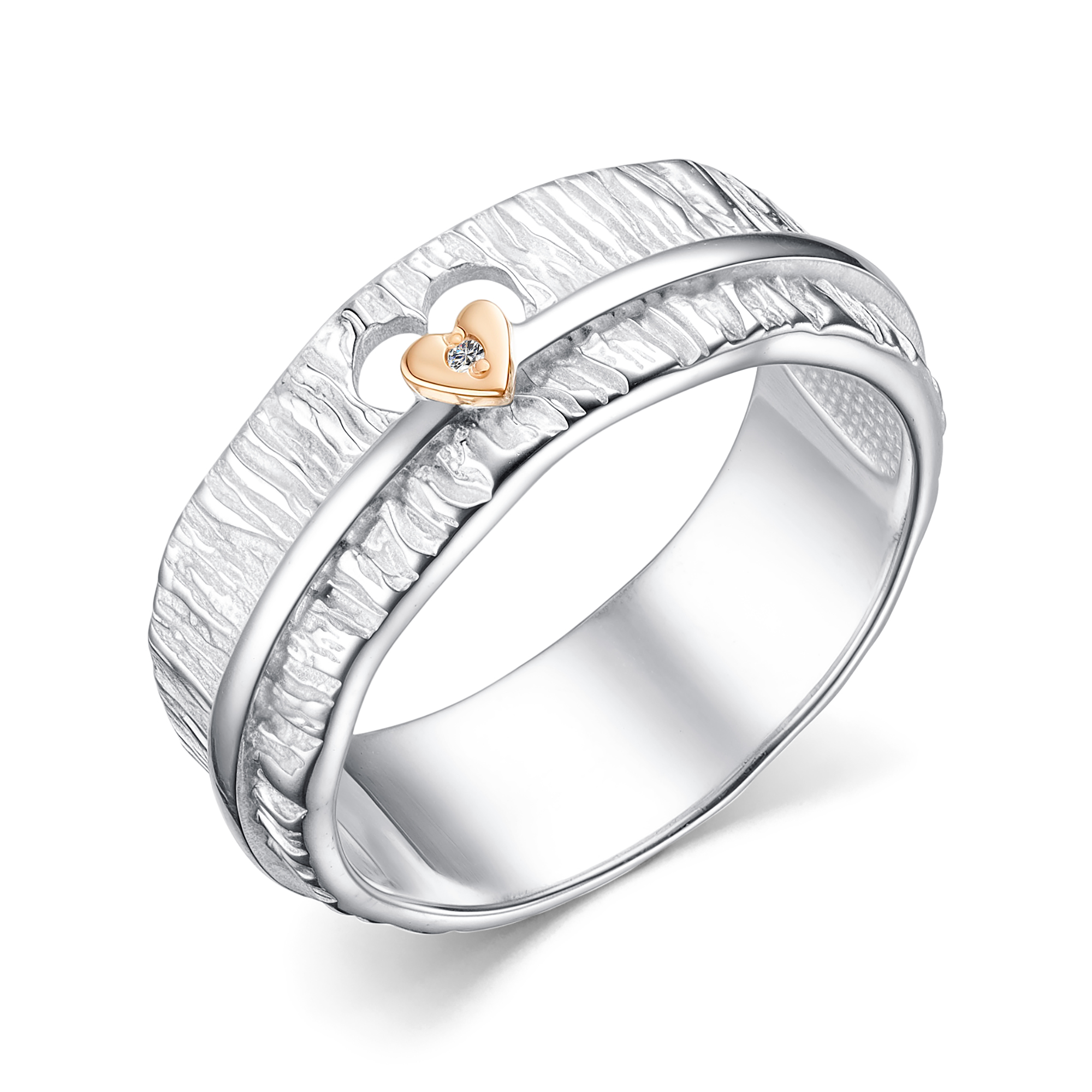 Кольцо из серебра с камнем Бриллиант, вставками золота фото, цены