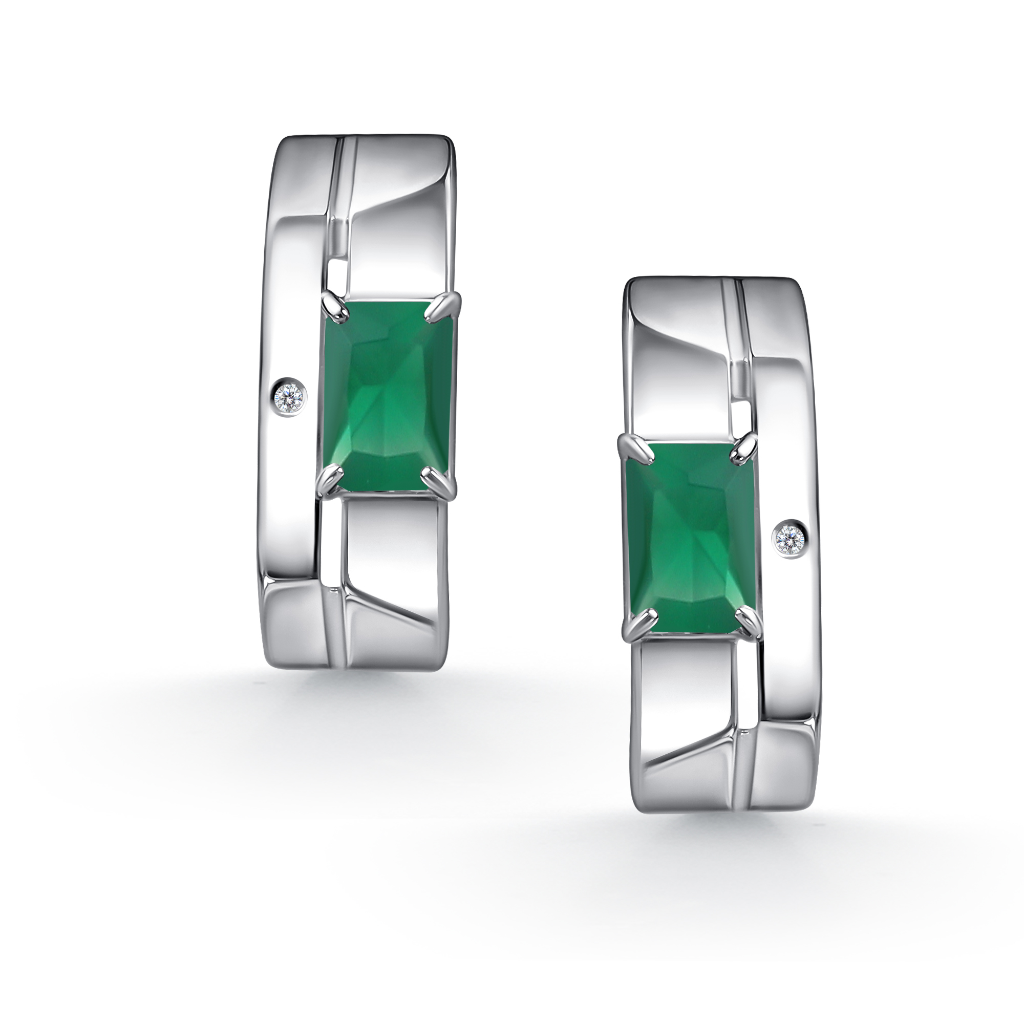 Серьги из серебра с камнем Агат, Бриллиант фото, цены