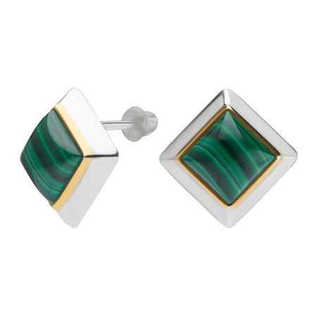 Пуссеты из серебра с камнем Малахит фото, цены