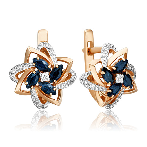 Серьги из золота с камнем Бриллиант, Сапфир фото, цены