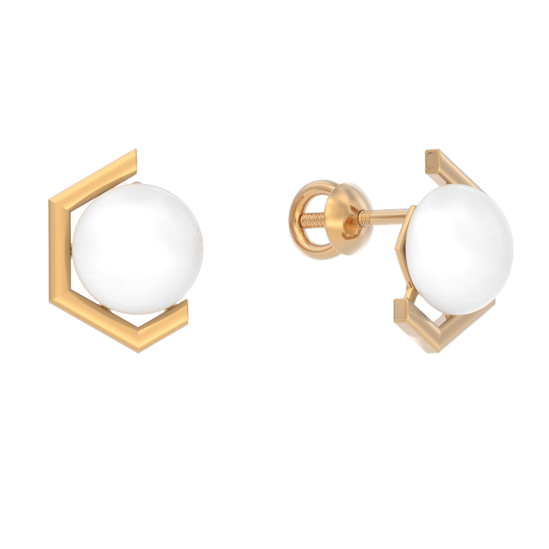 Пуссеты из золота с камнем Жемчуг фото, цены