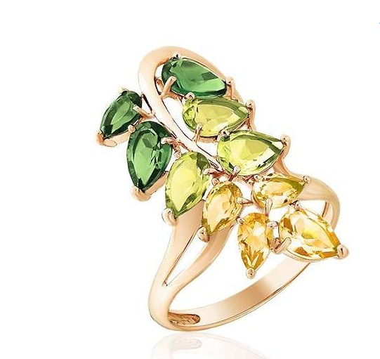 Кольцо из золота с камнем Хризолит, Цитрин, Турмалин синт. фото, цены