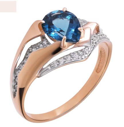 Кольцо из золота с камнем Лондон топаз, Фианит фото, цены