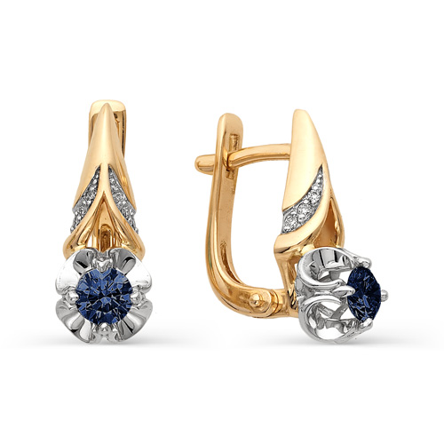 Серьги из золота с камнем Бриллиант, Сапфир фото, цены