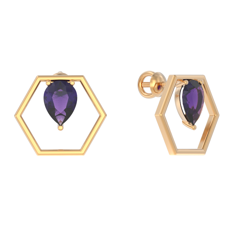 Пуссеты из золота с камнем аметист фото, цены