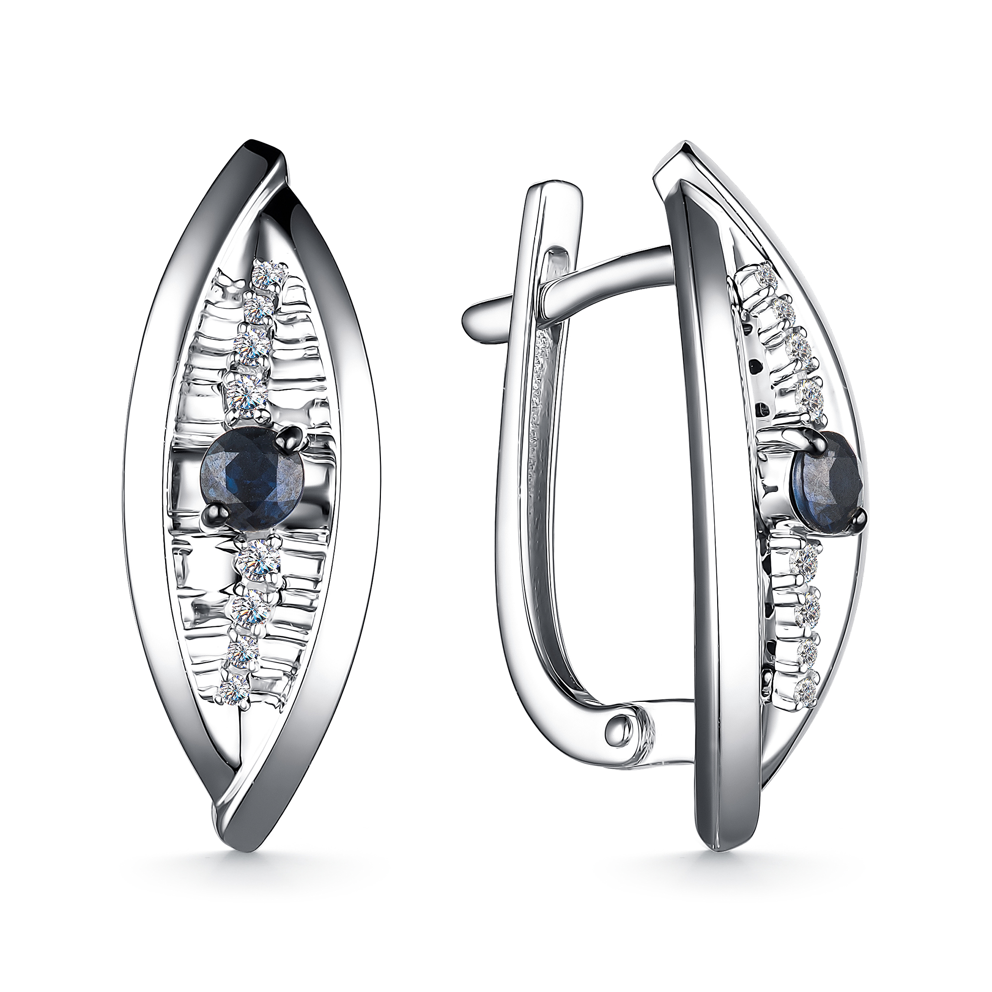 Серьги из золота с камнем Бриллиант, Сапфир фото, цены