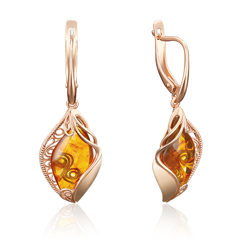 Серьги из золота с камнем Янтарь фото, цены