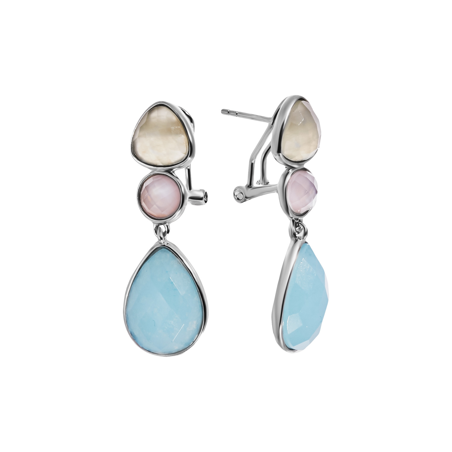 Серьги из серебра с камнем Перламутр, Аквамарин, Жадеит фото, цены