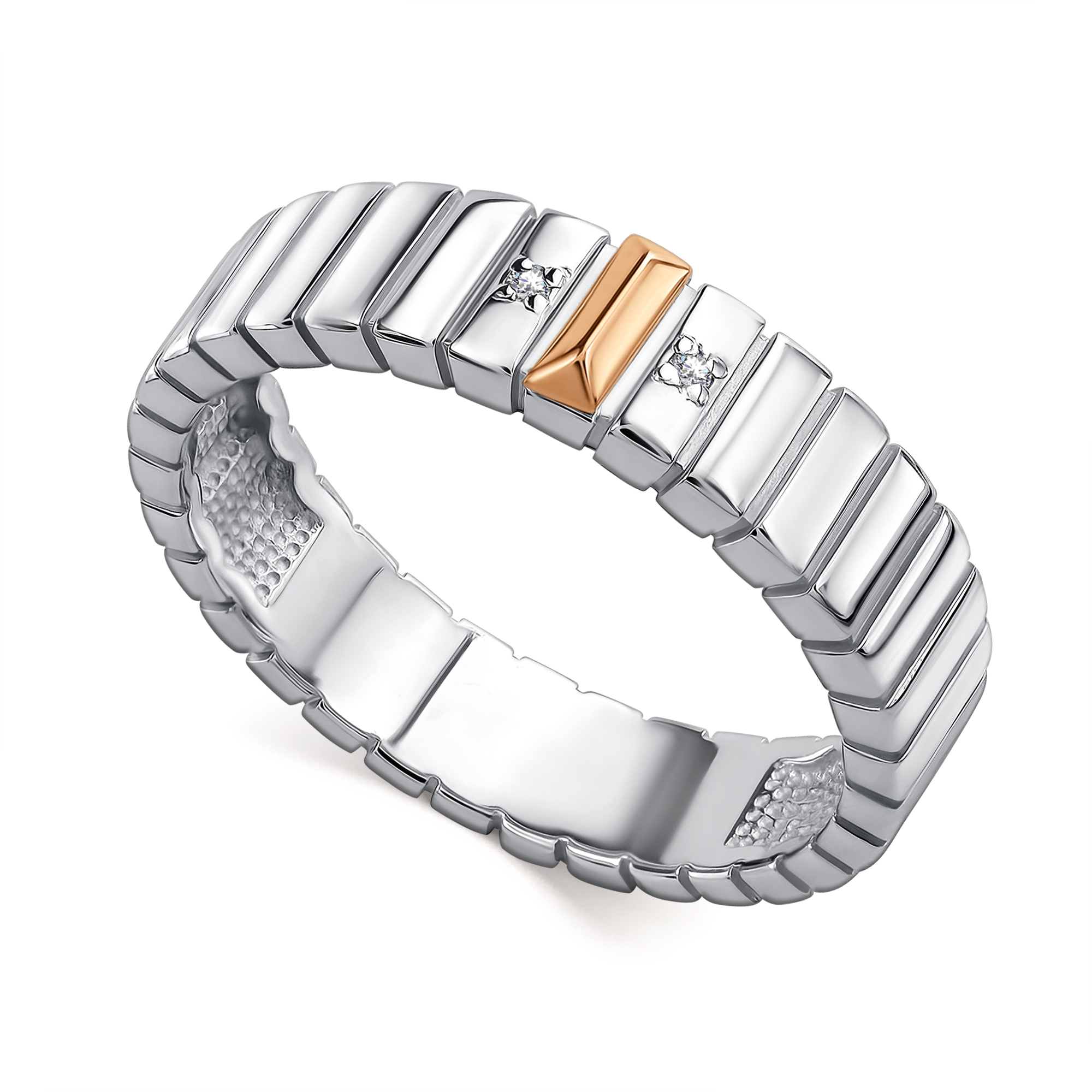 Кольцо из серебра с камнем Бриллиант, вставками золота фото, цены